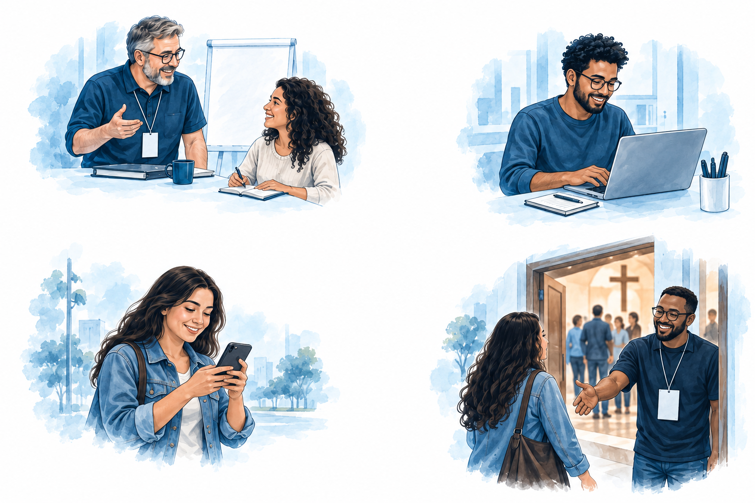 Professor e voluntária aprendendo juntos na oficina
